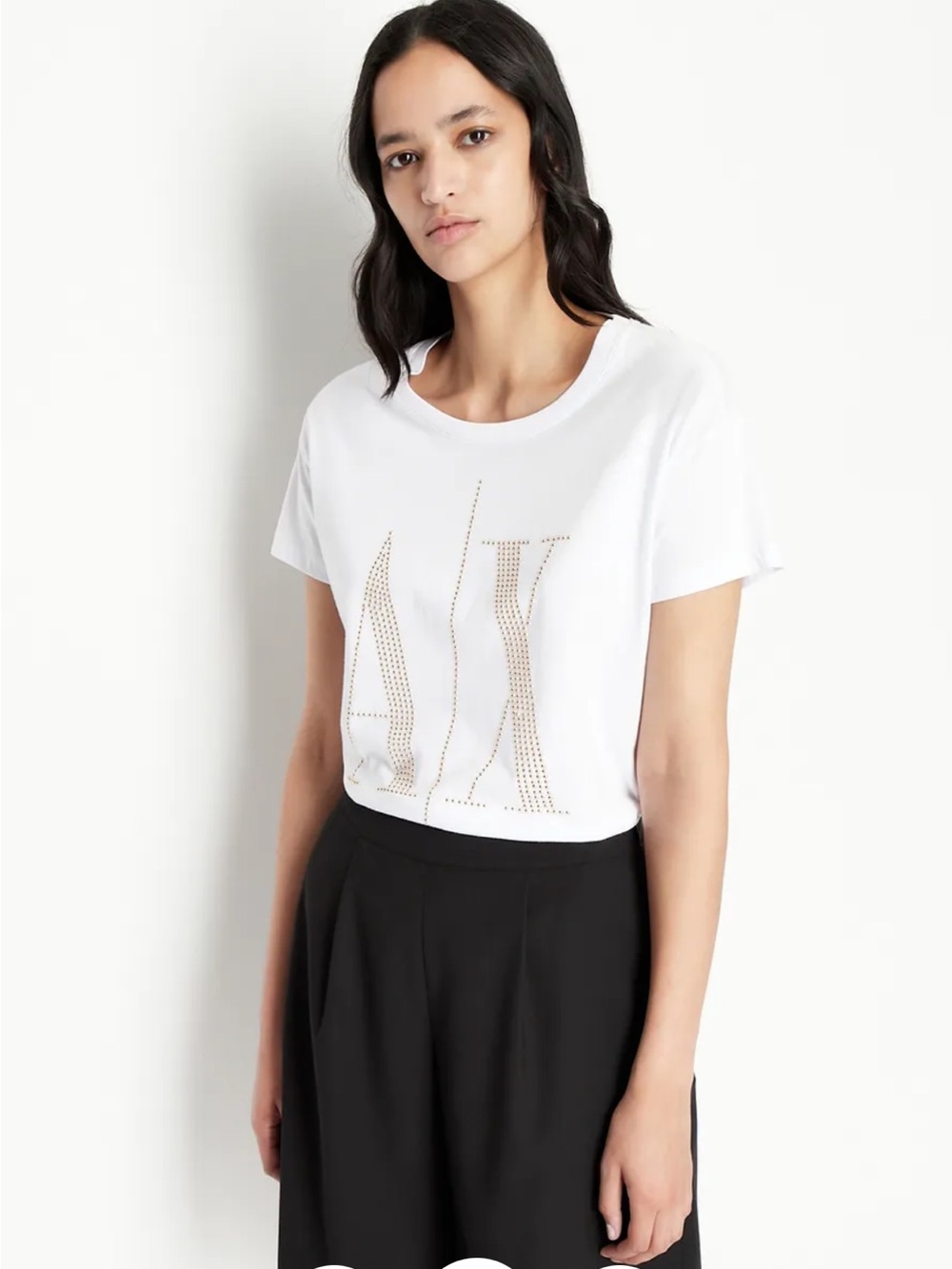 ARMANI EXCHANGE White Logo Studded Crewneck Tee - Brand: Unspecified